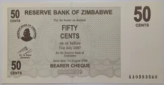 Zimbabwe 50 Cents, 2006 obverse