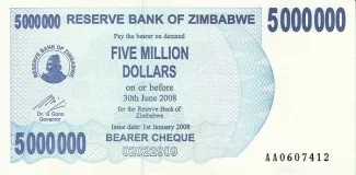 Zimbabwe 5.000.000 Dollars, 2008 obverse