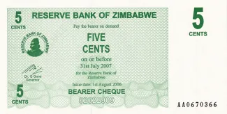 Zimbabwe 5 Cents, 2006 obverse