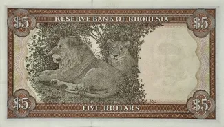 Rhodesia 5 Dollars, 1972-1979 reverse