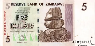 Zimbabwe 5 Dollars, 2007 obverse