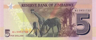 Zimbabwe 5 Dollars, 2019 reverse