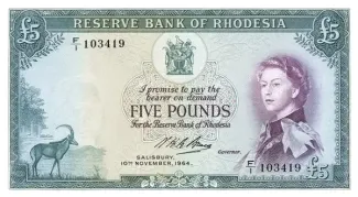 Rhodesia 5 Pounds, 1964 image