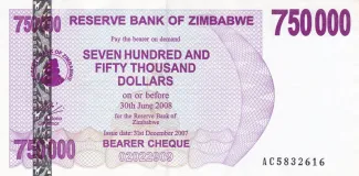 Zimbabwe 750.000 Dollars, 2007 obverse